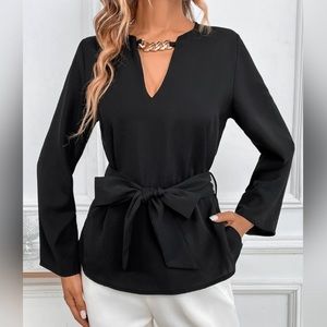 Zara Belted Top With Chain Appliqué